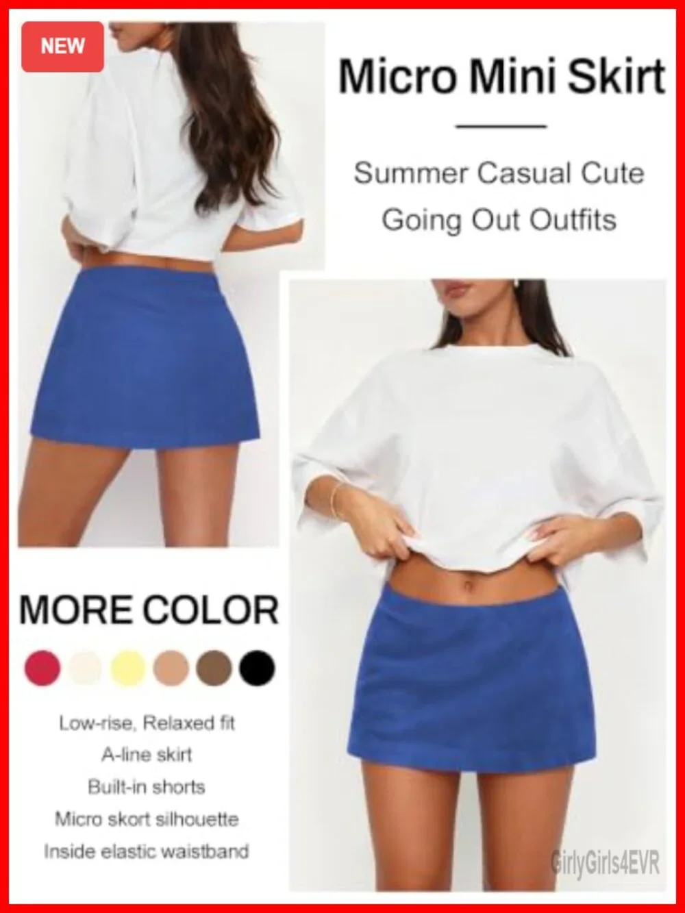 Low Rise Skort with Attached Shorts for Women | A-Line Mini Skort | Y2K Casual